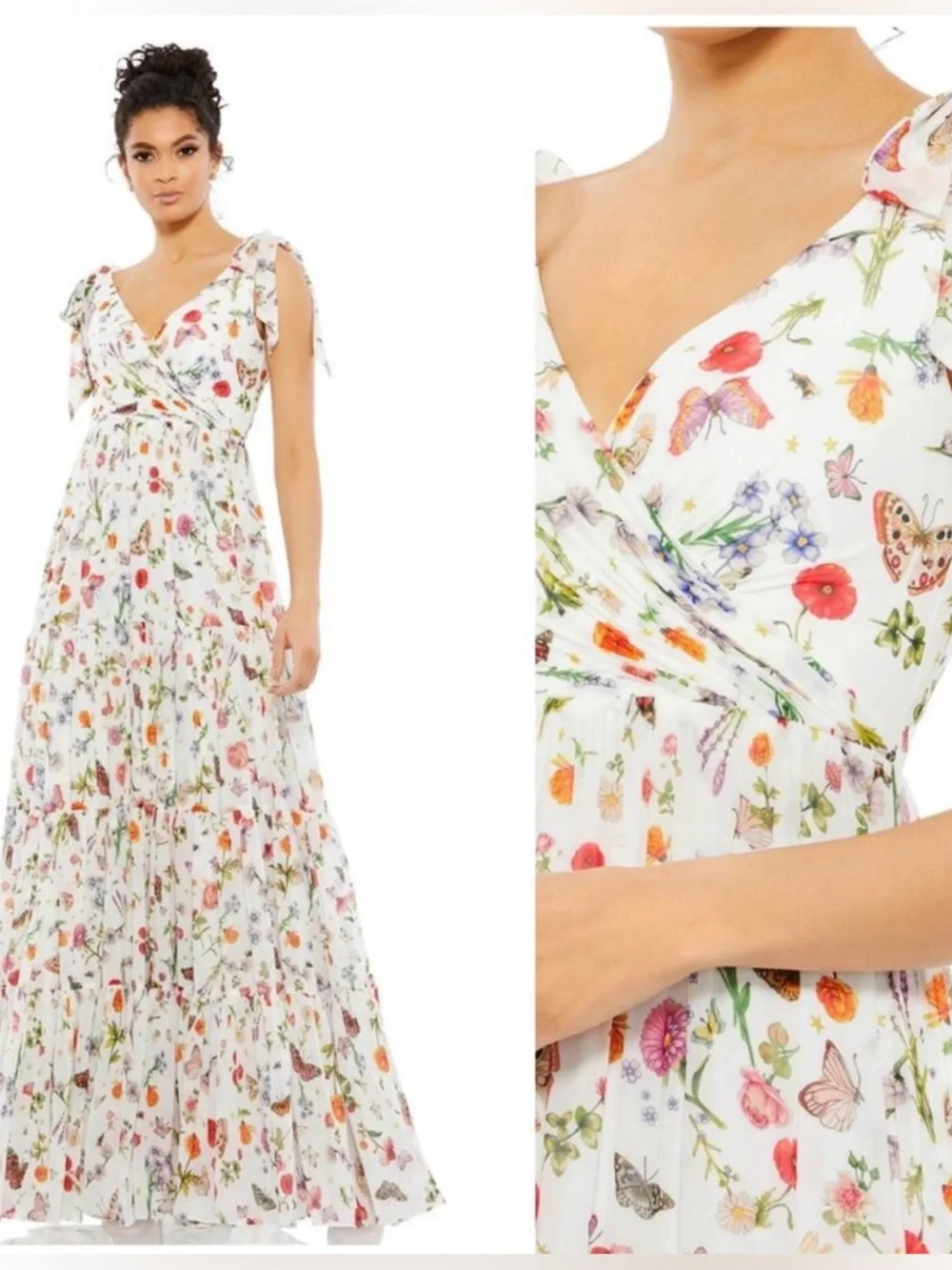 Mac Duggal IEENA White Floral Maxi Dress - Feminine Summer Dress Sz 6 - Picture 4 of 5